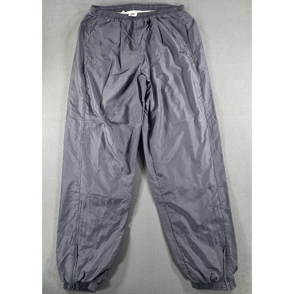 Nike Gray Lined Track Pants Men's Large VTG 90s Nylon Windbreaker Baggy Joggers